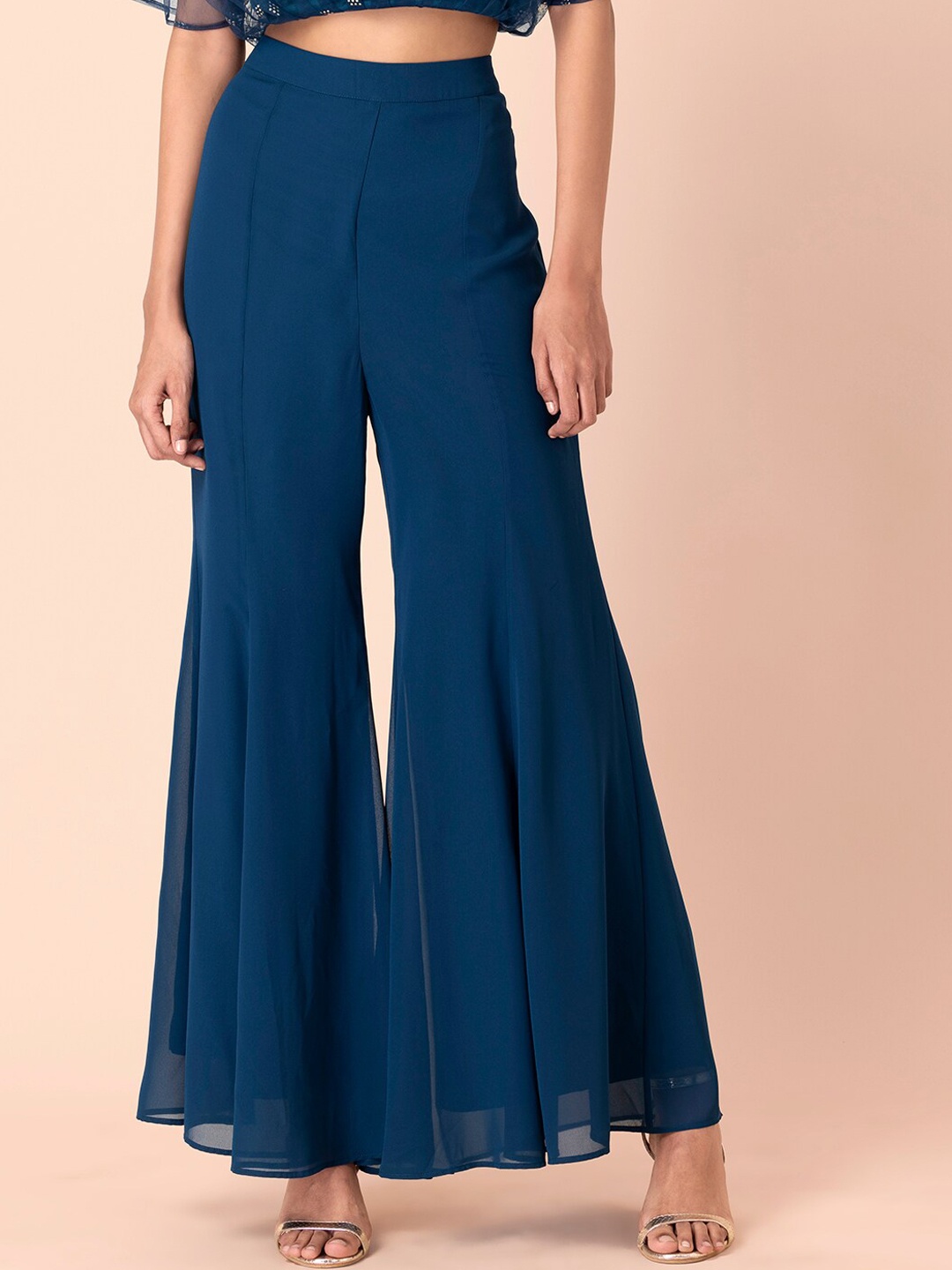 

INDYA Women Gathered Detail Flared Sharara, Navy blue