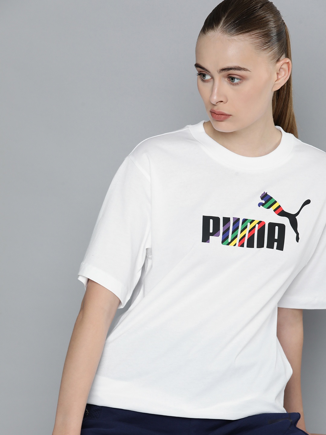 

Puma ESS + LOVE IS LOVE Logo Printed Pure Cotton Relaxed Fit T-shirt, White