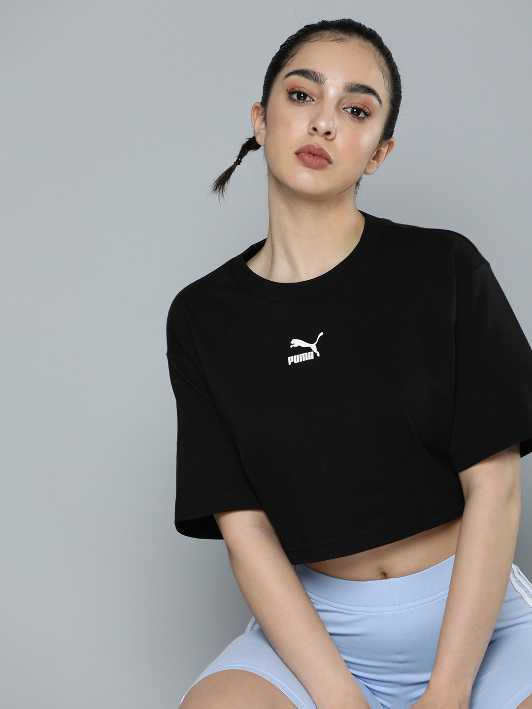 

Puma Drop-Shoulder DARE TO Cropped Relaxed Pure Cotton T-shirt, Black