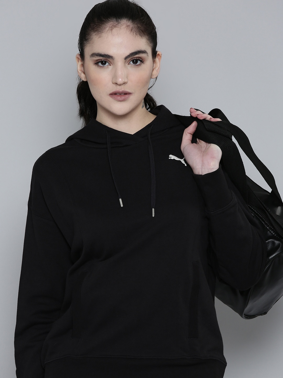 

Puma HER Solid Drop-Shoulders Relaxed Fit Hooded Sweatshirt, Black