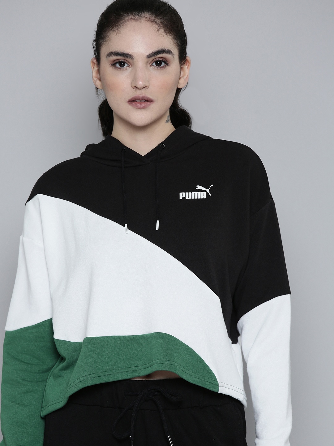 

Puma Women POWER Cat Colourblocked Hooded Sweatshirt, Black