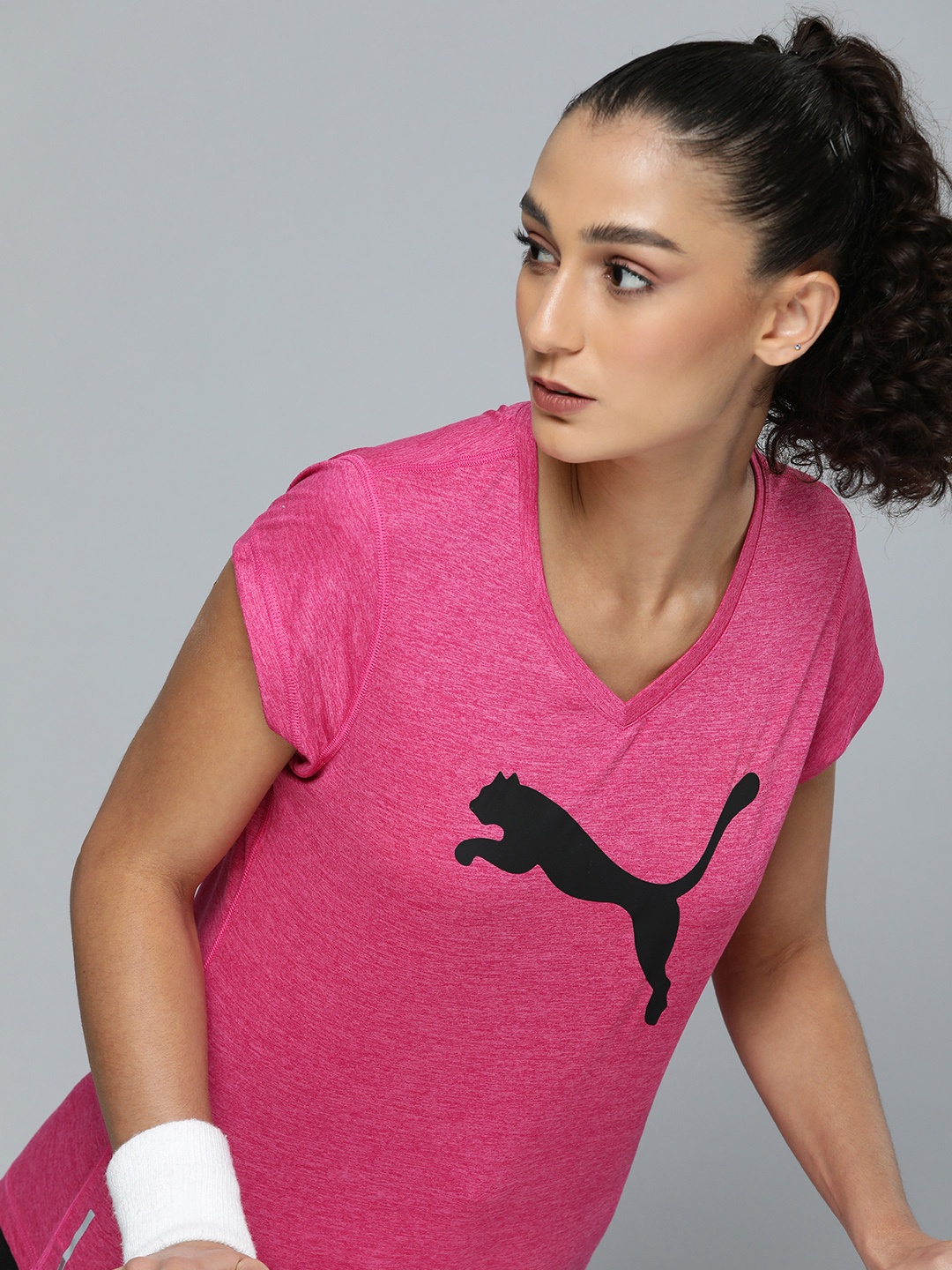

Puma Brand Logo Printed dryCELL V-Neck Training T-shirt, Pink