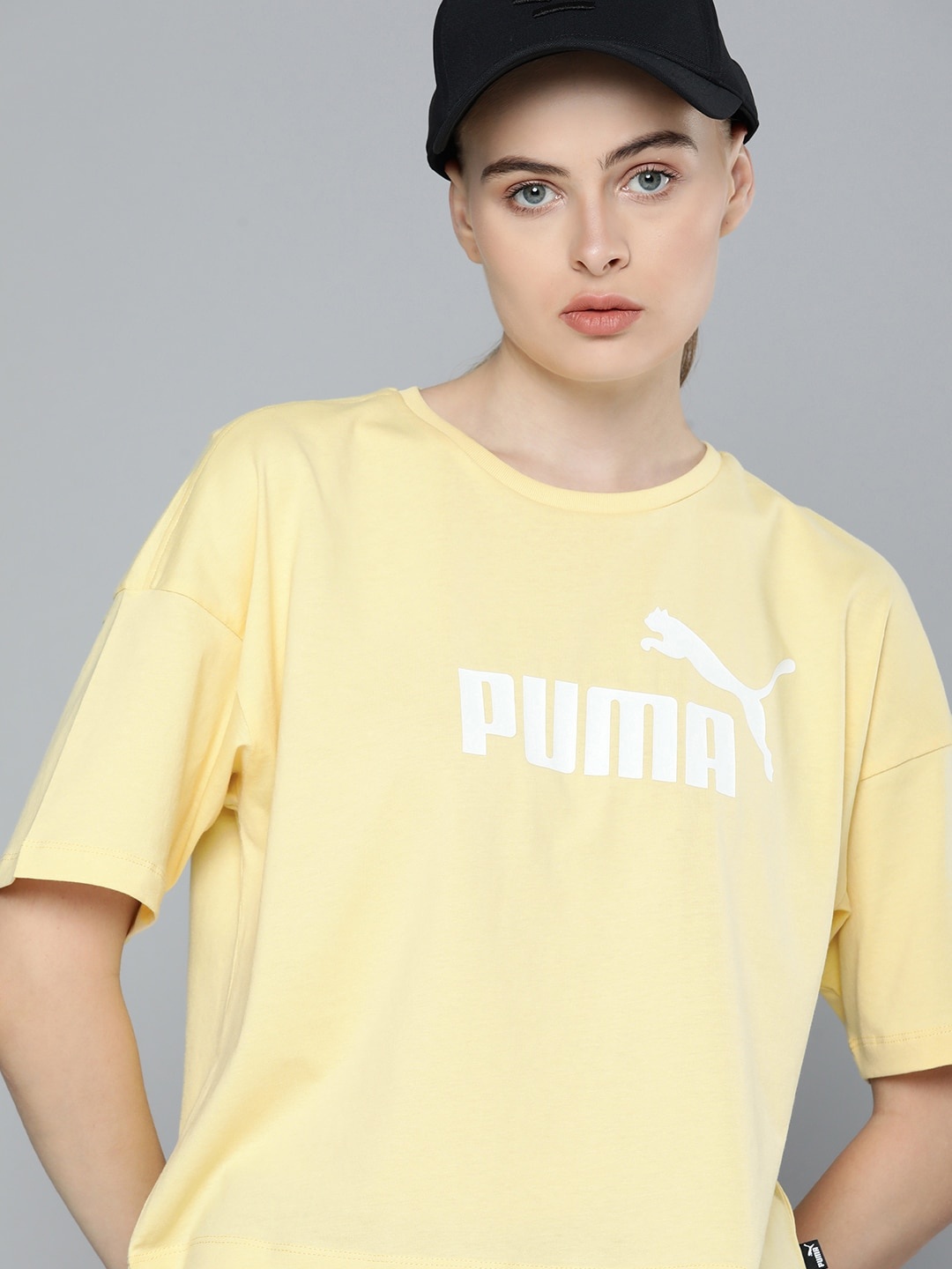 

Puma Women Essentials Logo Pure Cotton Brand Logo Printed Relaxed Fit Sports T-shirt, Yellow