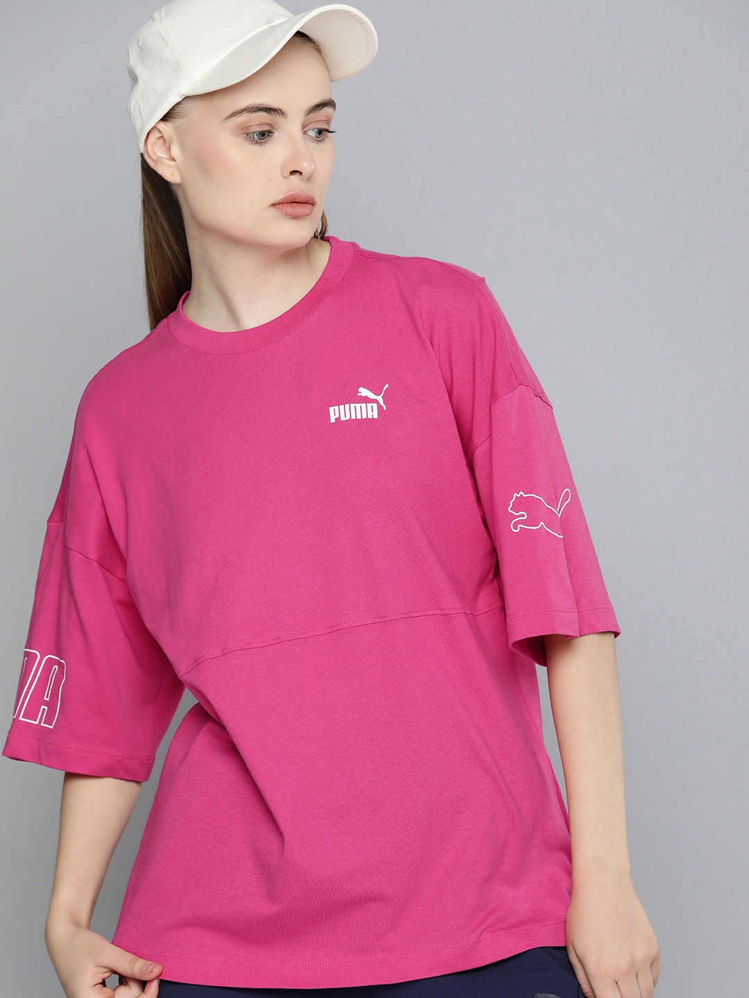 

Puma Women Drop-Shoulder Sleeves Pure Cotton Oversized Outdoor T-shirt, Pink
