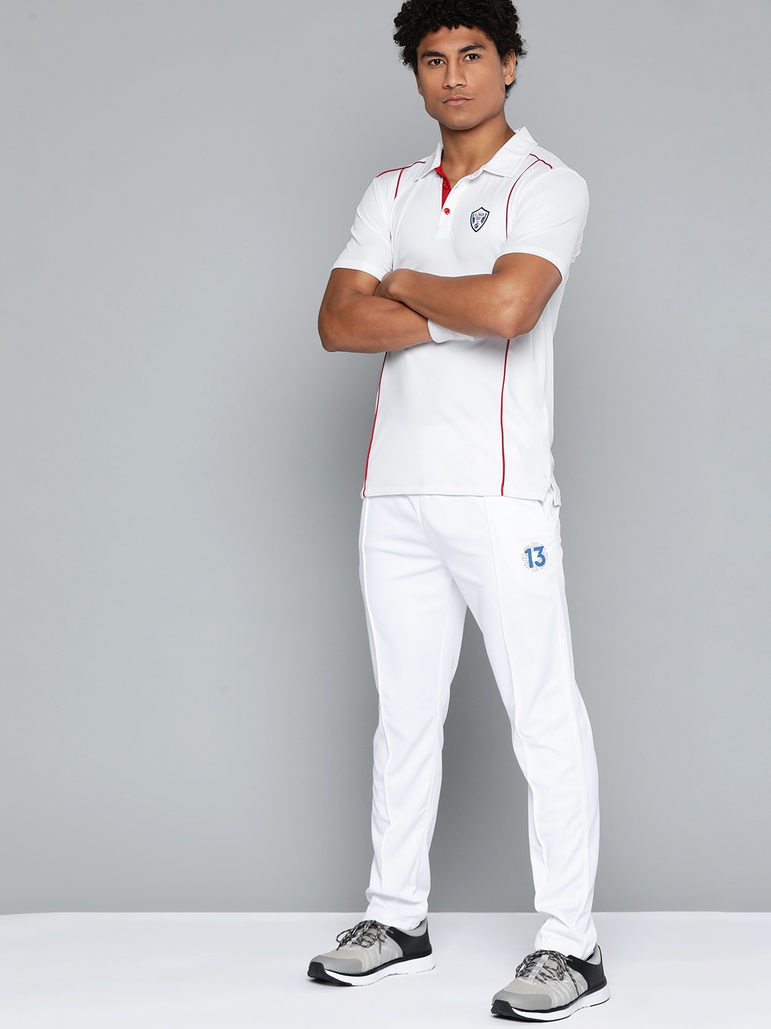 

Slazenger Men Brand Logo Striped Polo Collar Sports T-shirt, White