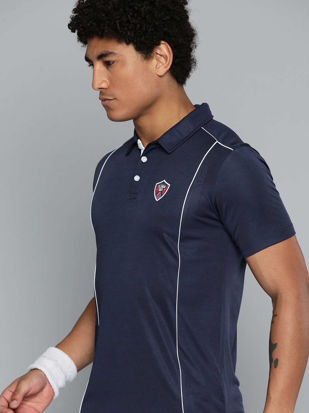 

Slazenger Men Brand Logo Striped Polo Collar Sports T-shirt, Navy blue