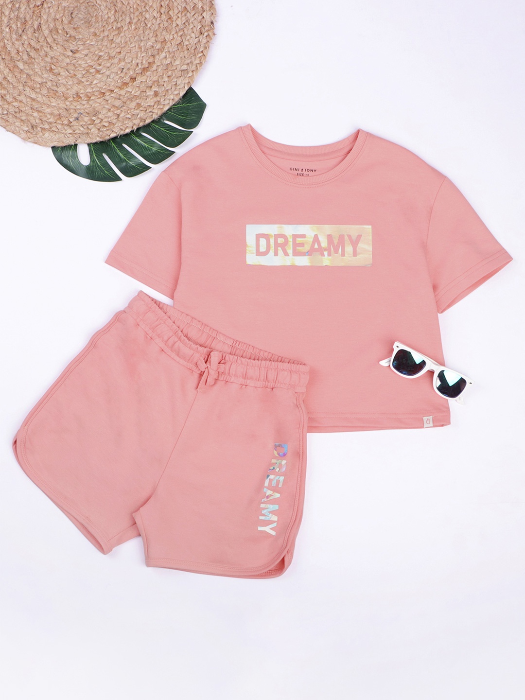 

Gini and Jony Girls Printed Pure Cotton T-shirt with Shorts, Pink