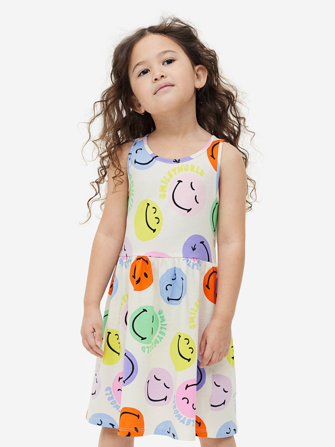 

H&M Girls Printed Cotton Dress, White