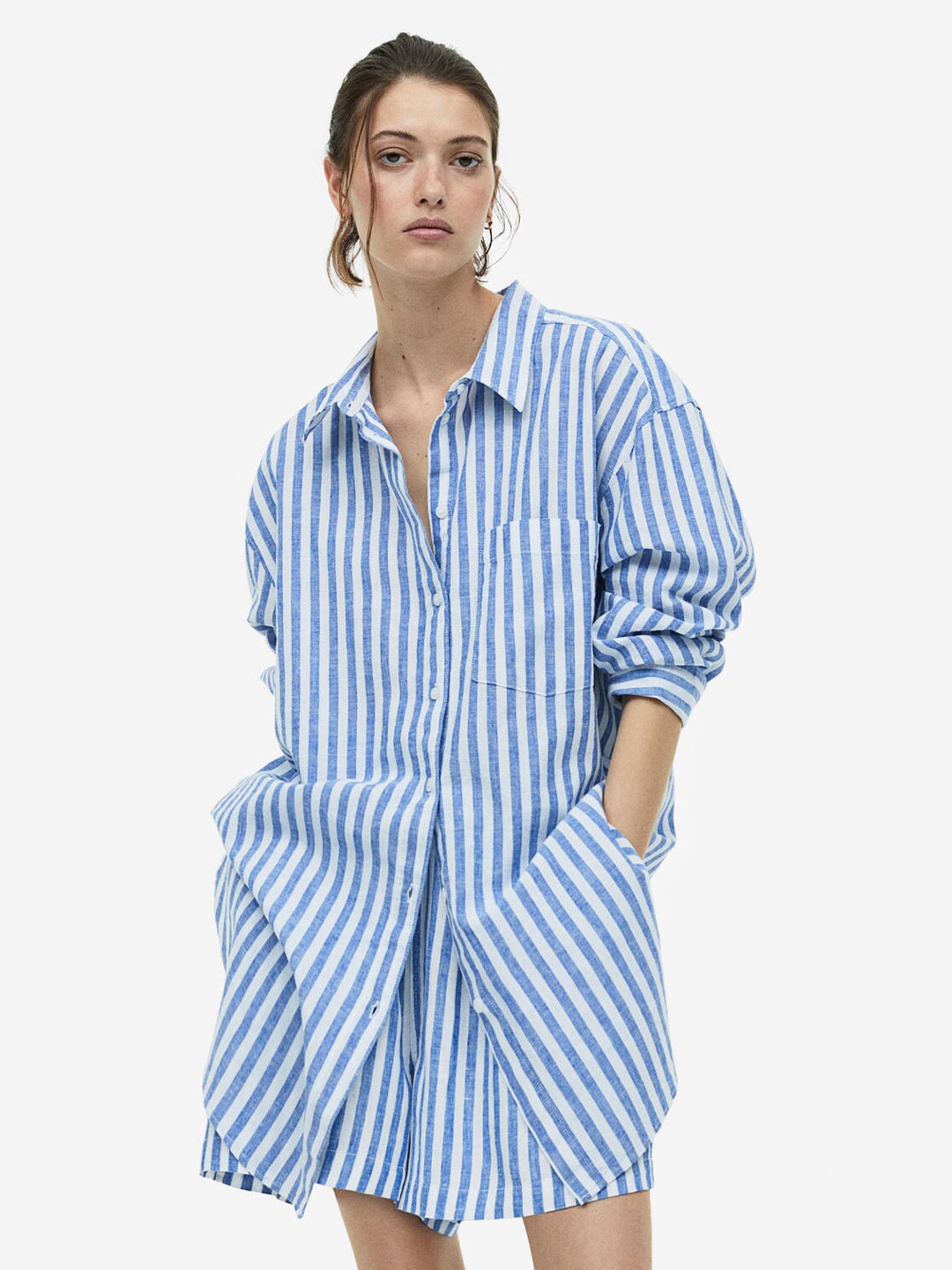 

H&M Women Linen-Blend Shirt, Blue