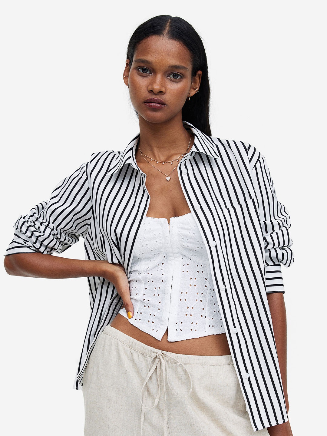 

H&M Women Cotton Poplin Shirt, White
