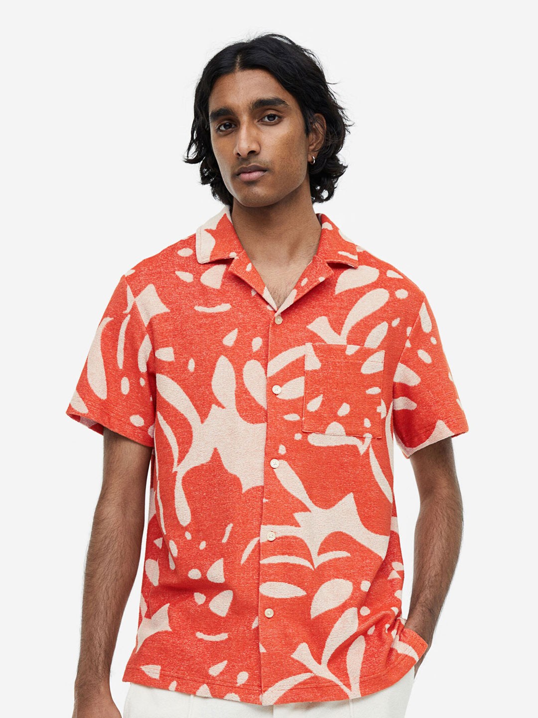 

H&M Men Regular Fit Terry Resort Shirt, Orange