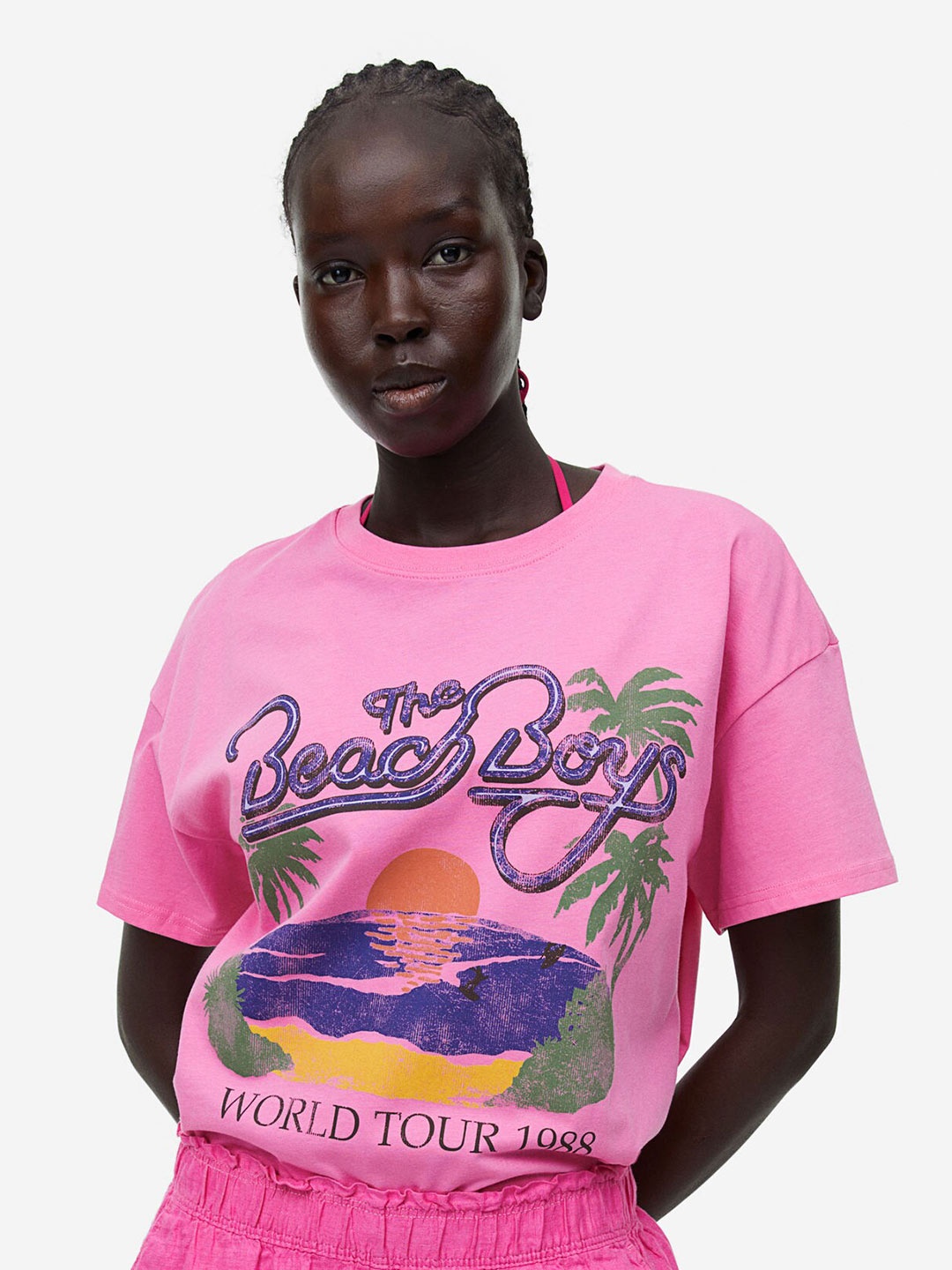 

H&M Women Oversized Printed T-Shirt, Pink