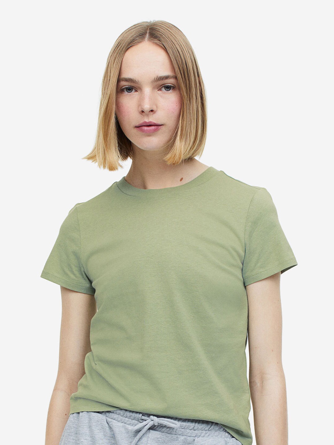 

H&M Women Fitted Cotton T-Shirt, Green