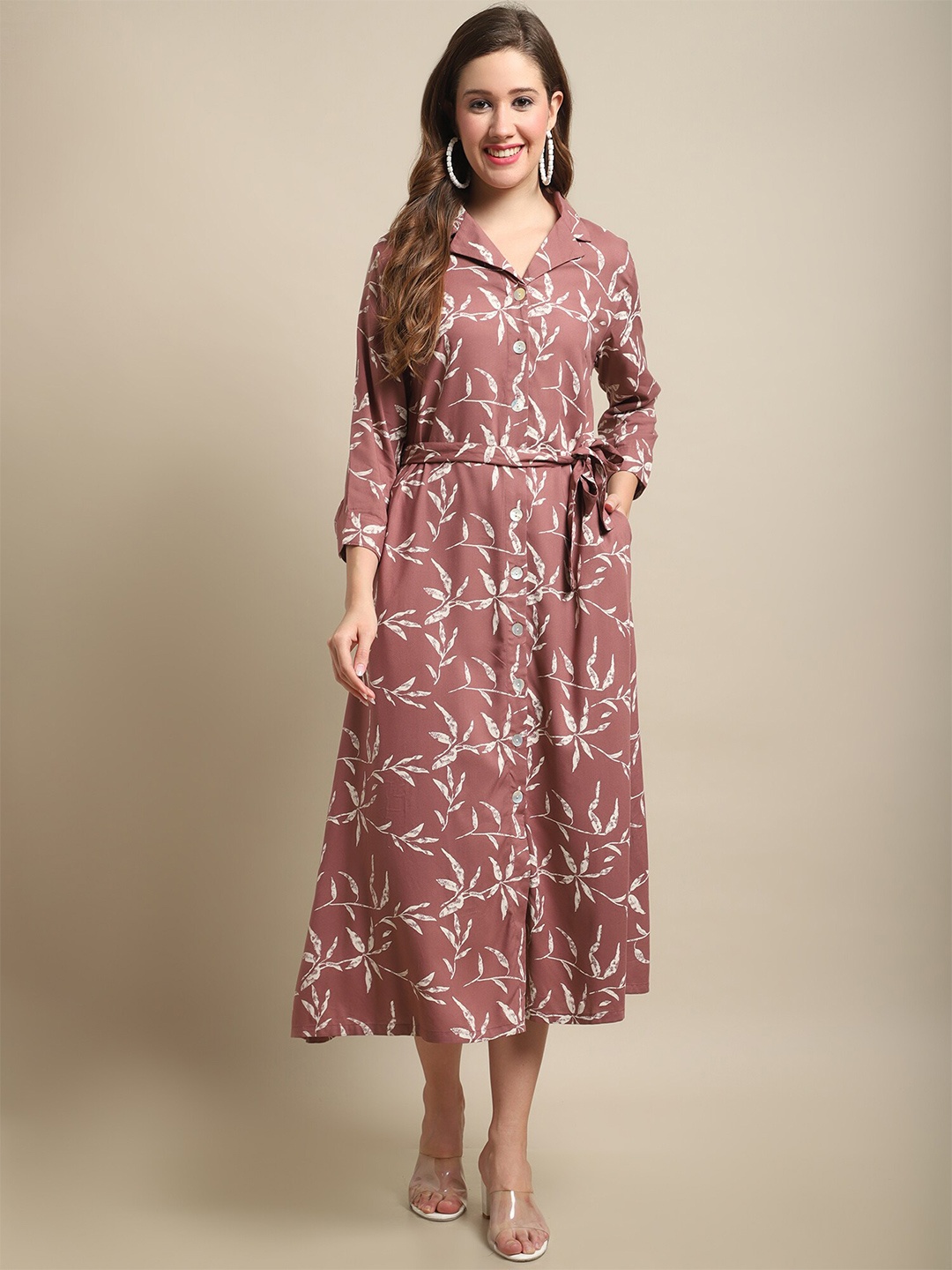 

Cantabil Floral Print A-Line Midi Dress, Pink