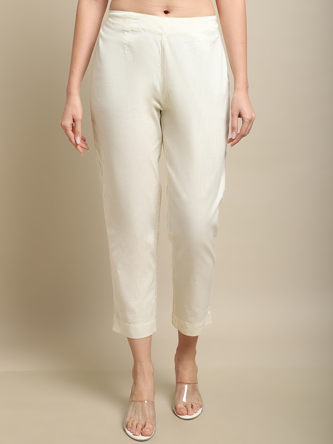 

Cantabil Women Mid-Rise Cigarette Trousers, Off white