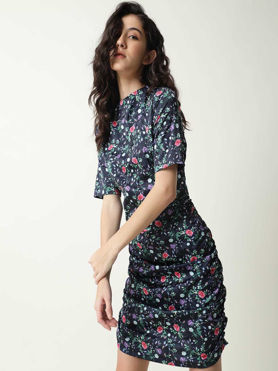 

RAREISM Floral Print Sheath Dress, Navy blue