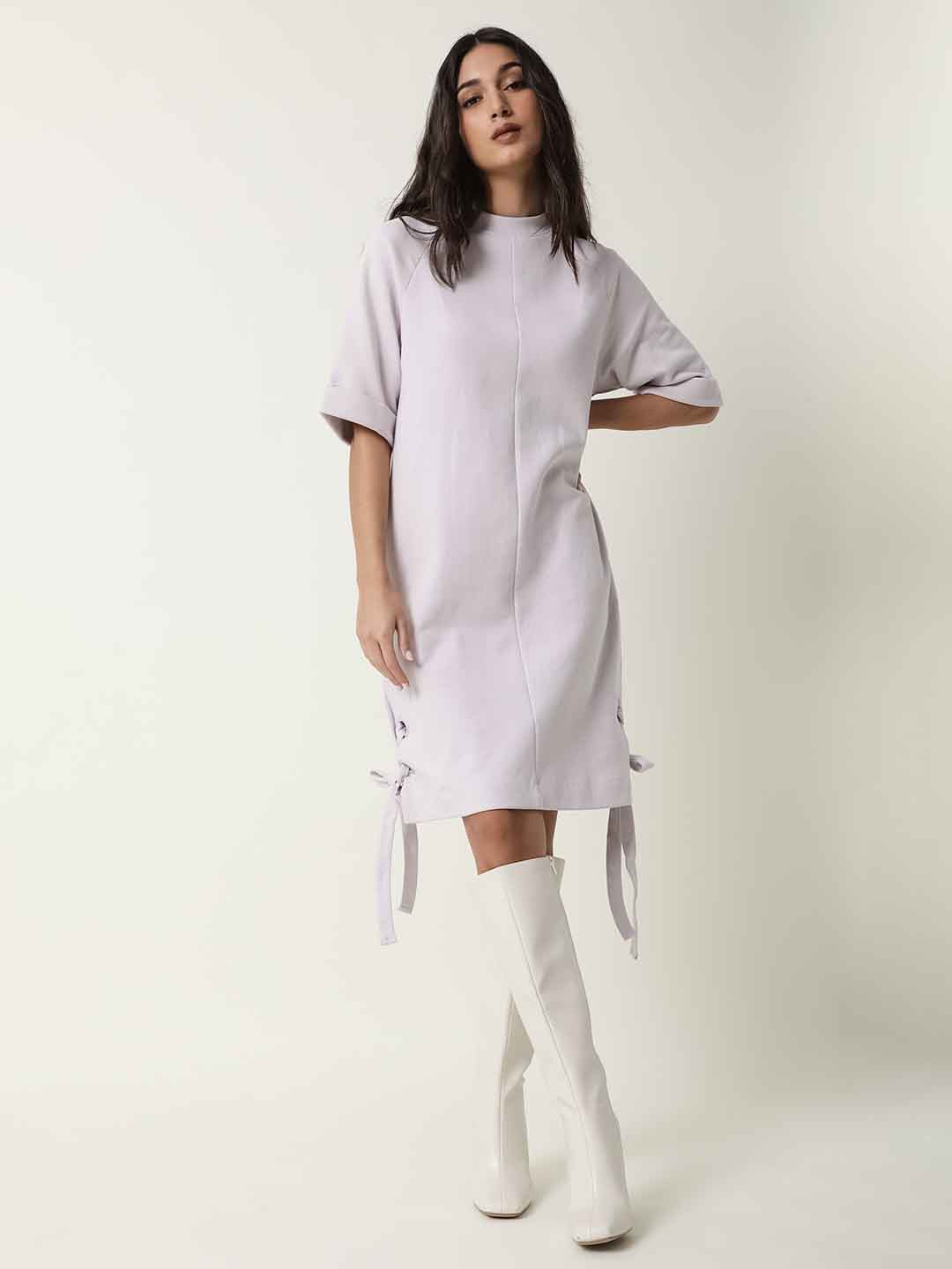

RAREISM Raglan Sleeves Tie-Up Detail T-shirt Dress, Lavender