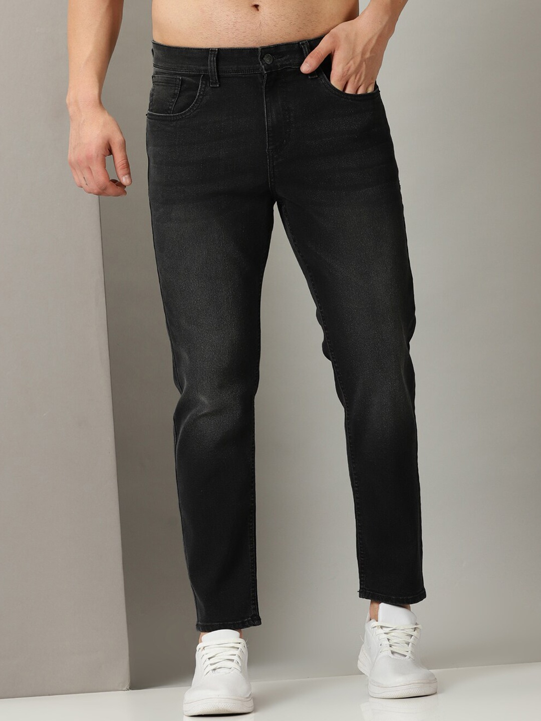 

Old Grey Men Slim Fit Light Fade Stretchable Jeans, Black