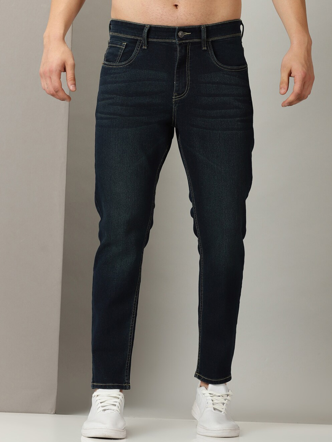 

Old Grey Men Slim Fit Light Fade Stretchable Jeans, Navy blue