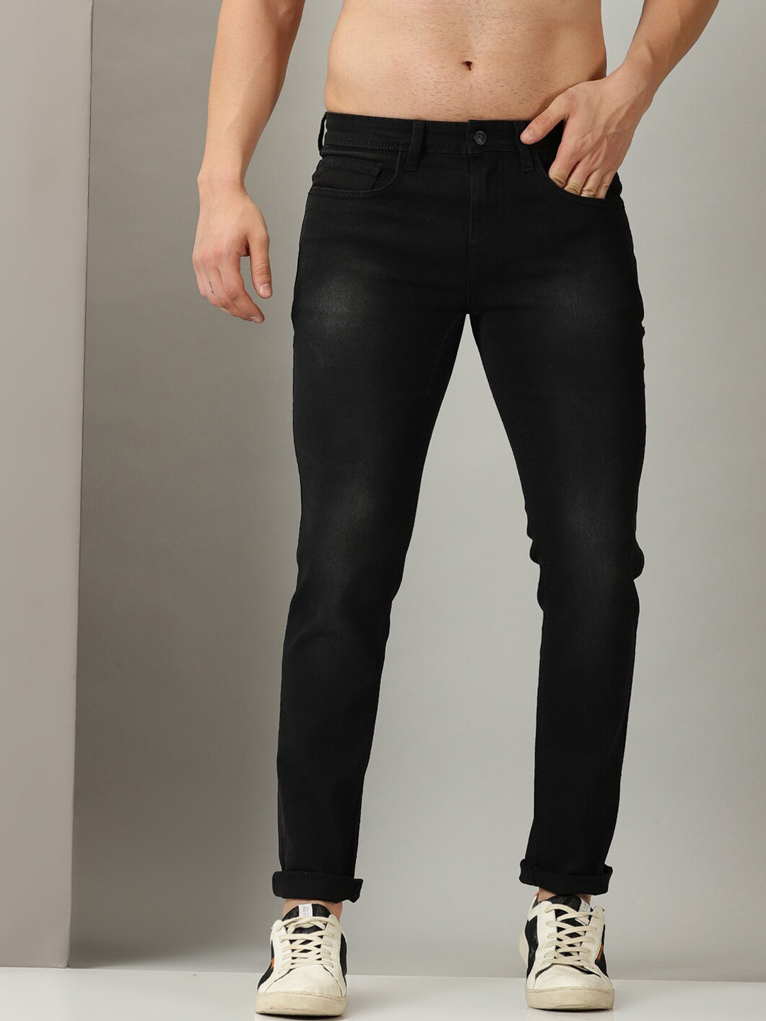 

Old Grey Men Slim Fit Light Fade Stretchable Jeans, Black