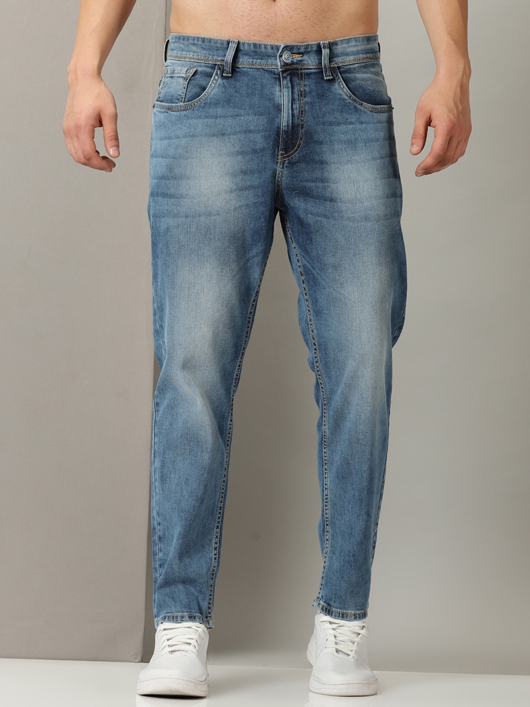 

Old Grey Men Slim Fit Heavy Fade Stretchable Jeans, Blue