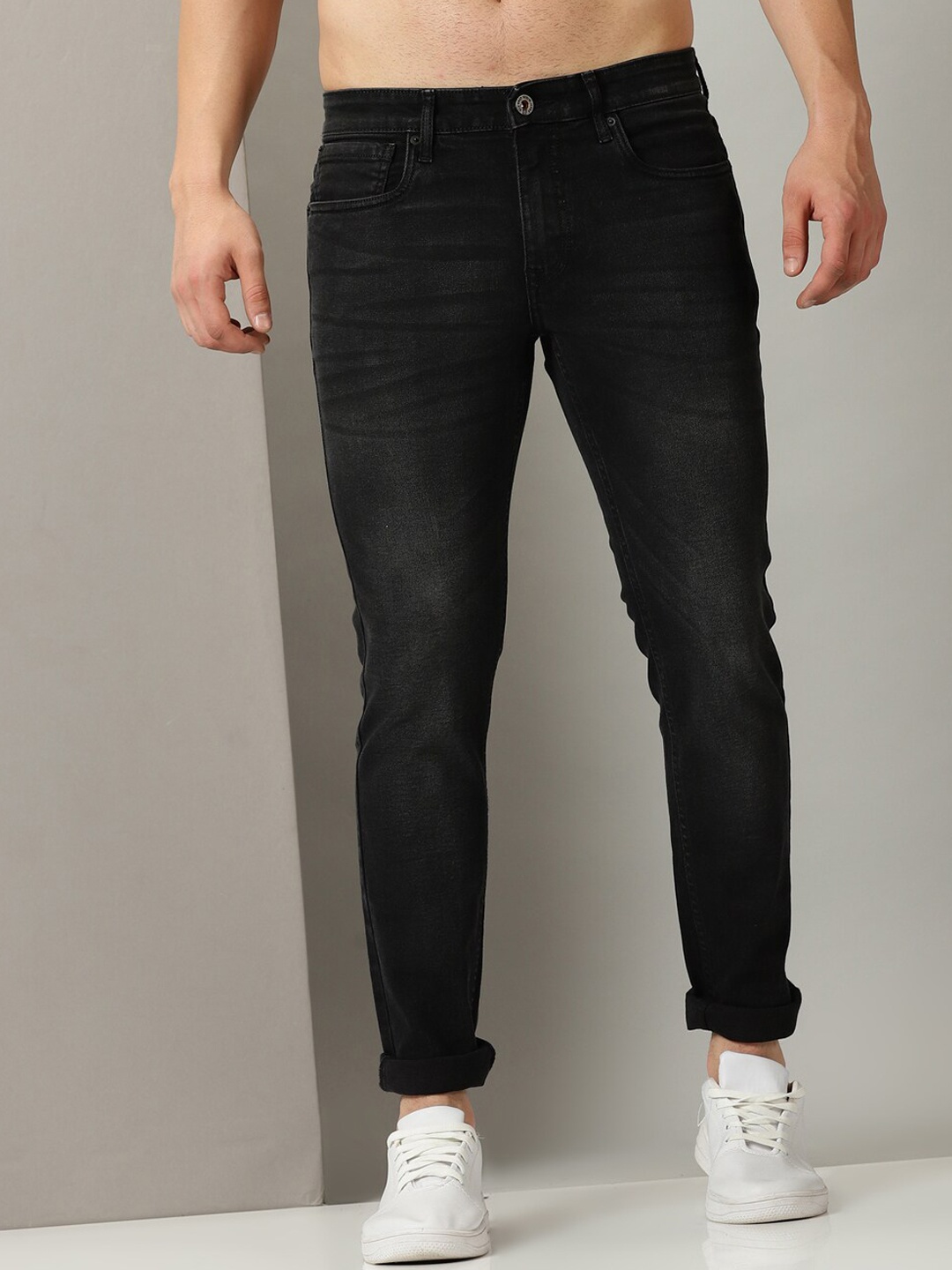 

Old Grey Men Slim Fit Light Fade Stretchable Jeans, Black