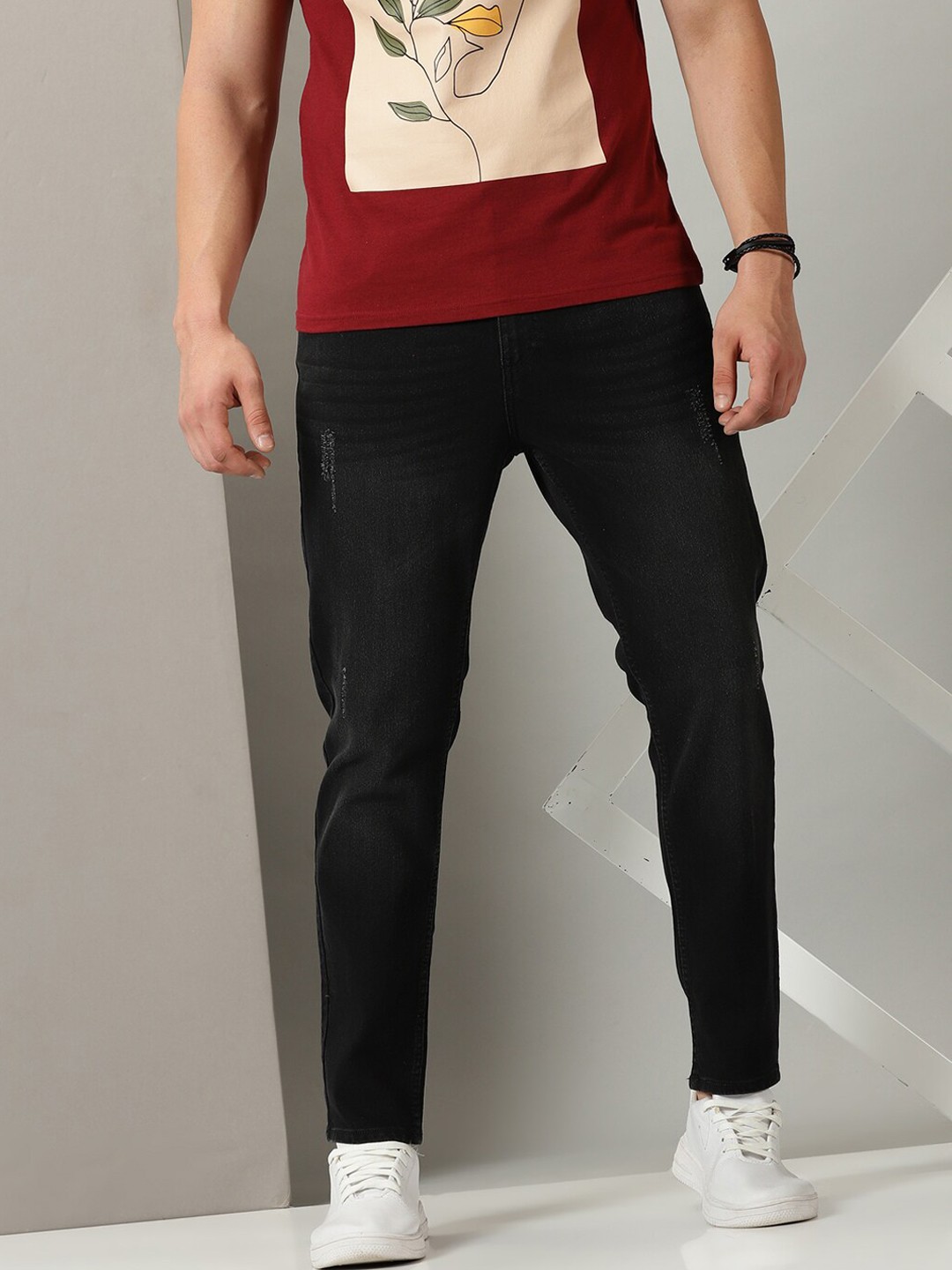 

Old Grey Men Slim Fit Light Fade Stretchable Jeans, Black