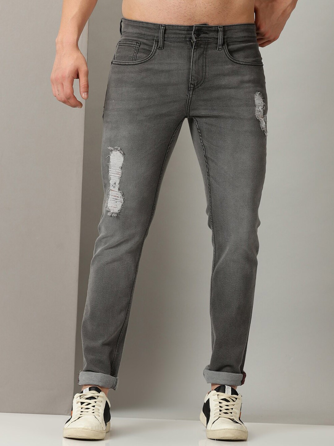 

Old Grey Men Slim Fit Highly Distressed Heavy Fade Stretchable Jeans