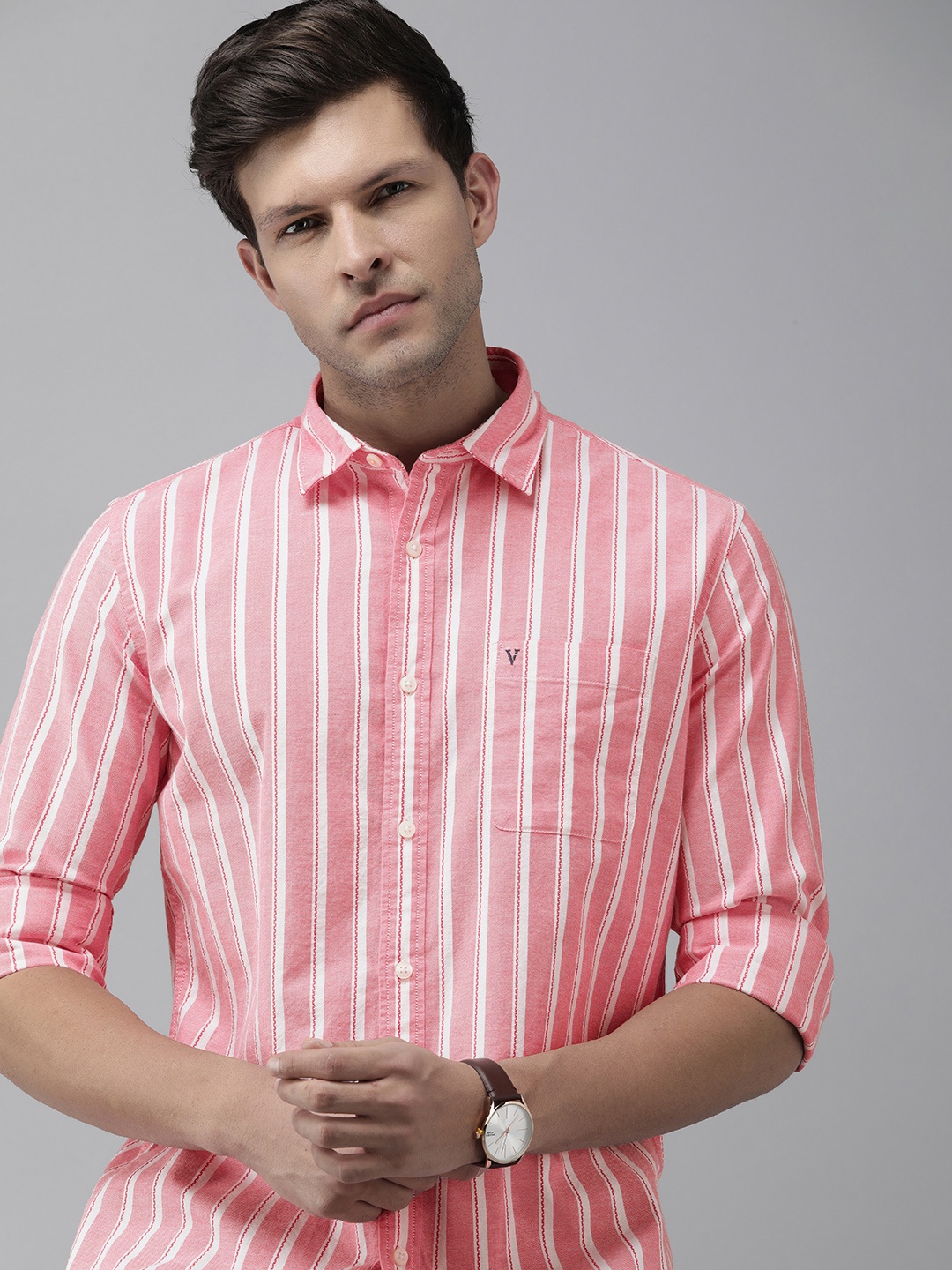 

Van Heusen Sport Slim Fit Opaque Striped Casual Shirt, Pink