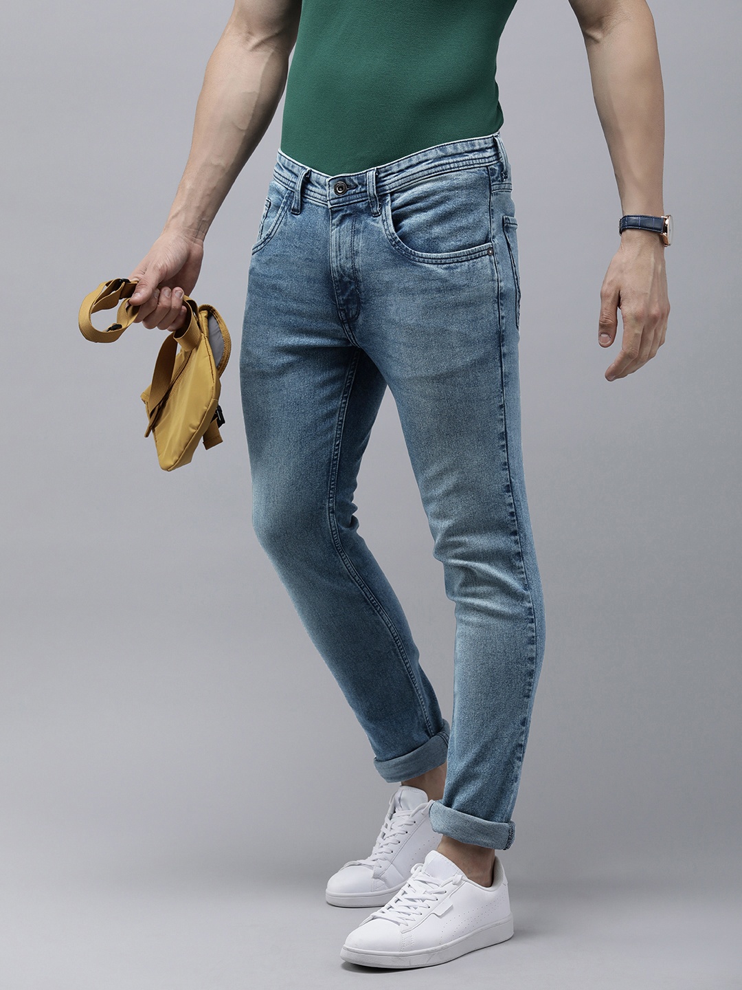 

VAN HEUSEN DENIM LABS Men Super Skinny Fit Light Fade Stretchable Jeans, Blue