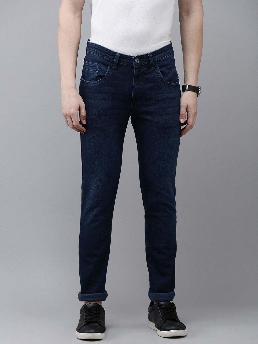 

VAN HEUSEN DENIM LABS Men Mid-Rise Super Skinny Fit Light Fade Stretchable Jeans, Navy blue