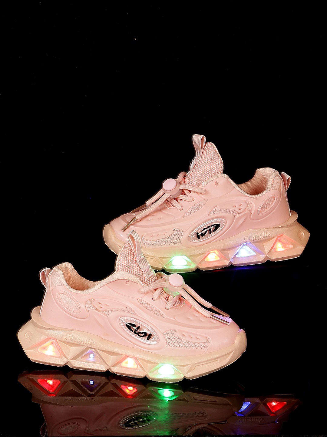 

PASSION PETALS Girls Woven Design LED Lightweight Sneakers, Pink