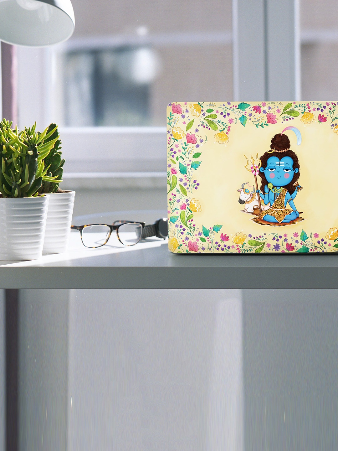 

happywagon Shiva Printed Laptop Skin, Cream