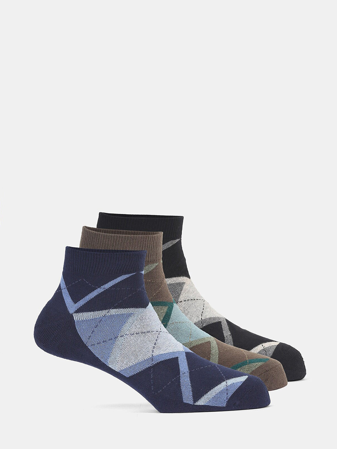 

Blackberrys Men Pack Of 3 Patterned Ankle Length Socks, Blue