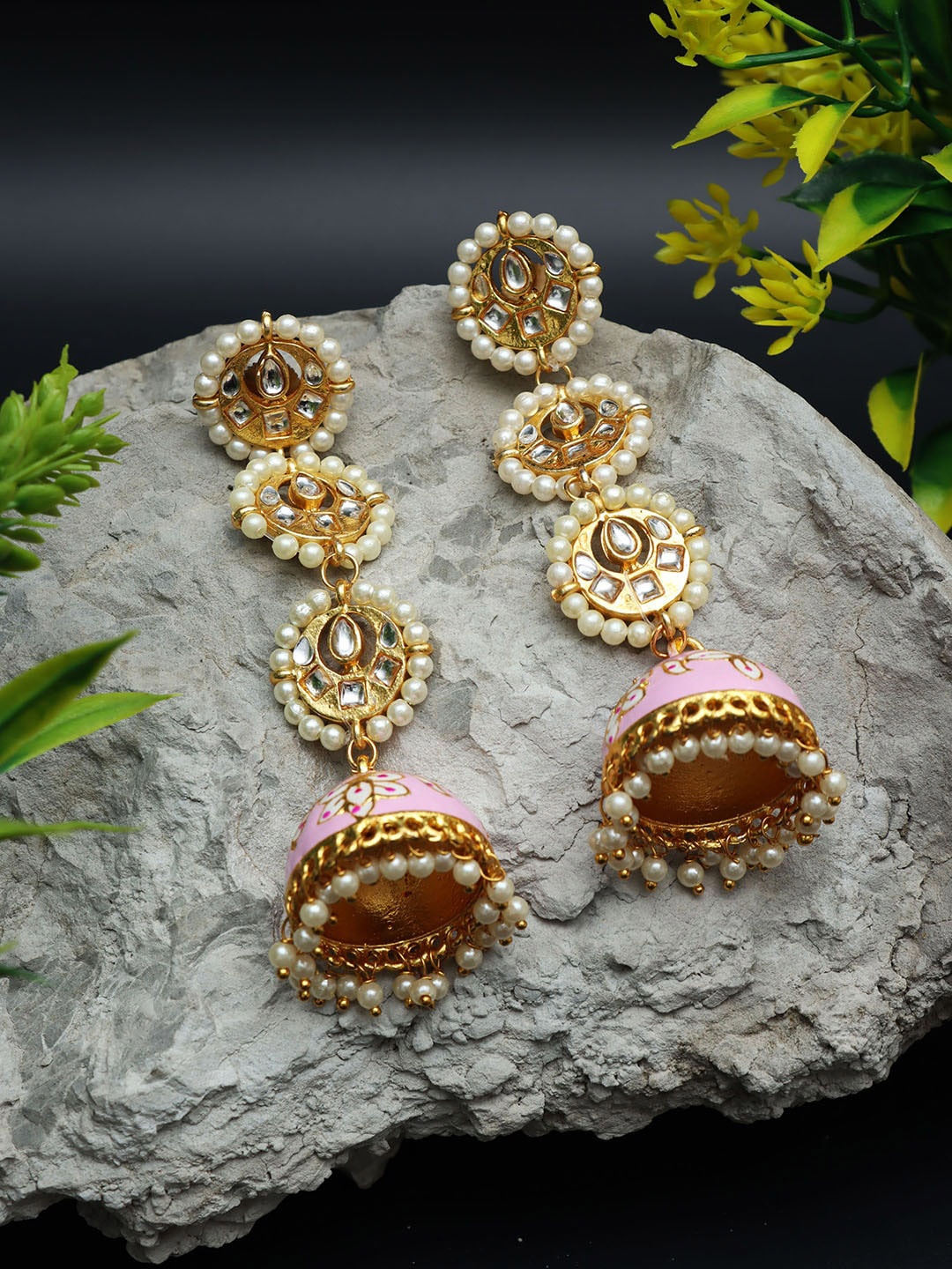 

Ozanoo Gold-Plated Dome Shaped Jhumkas Earrings