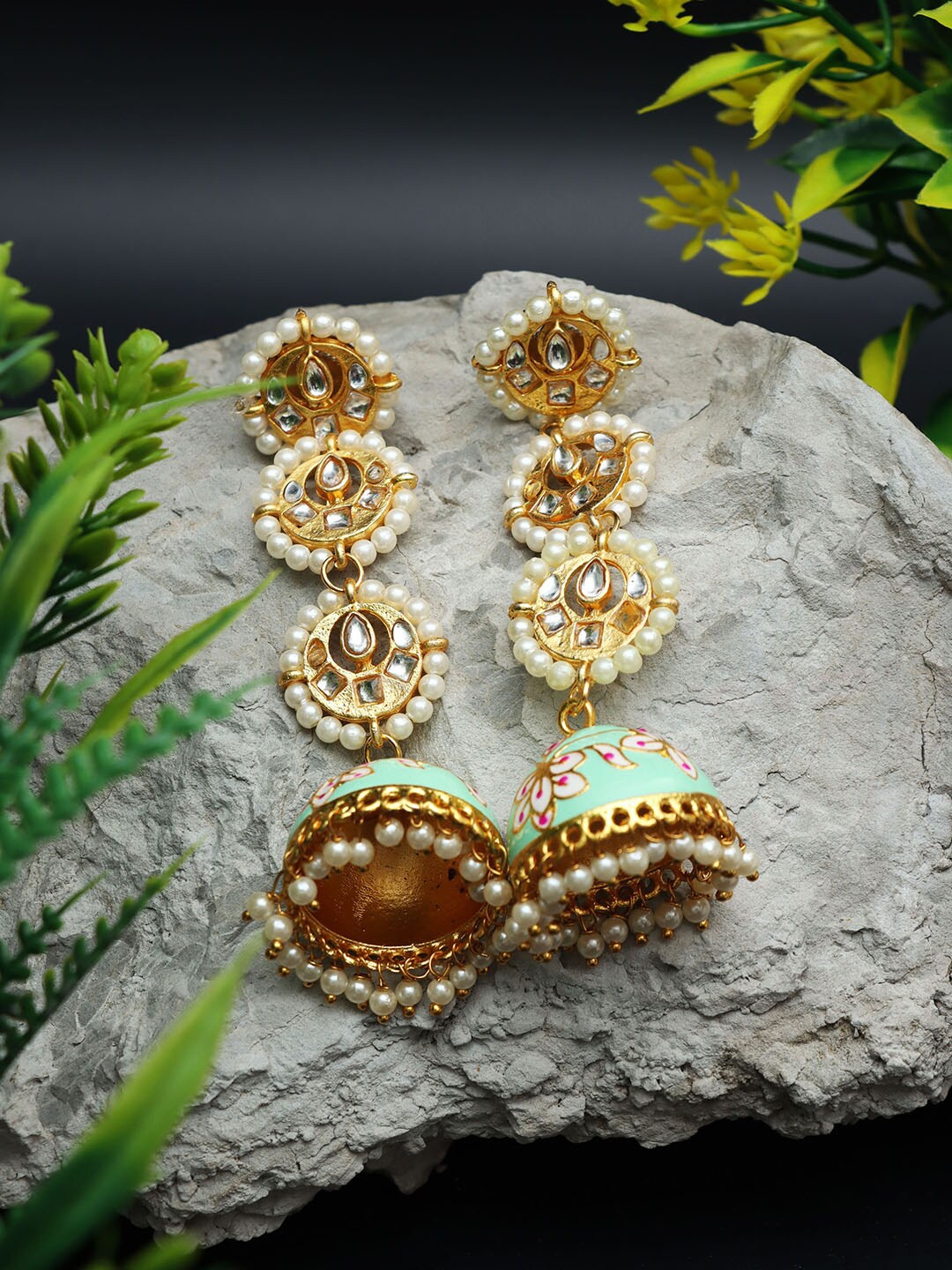 

Ozanoo Gold-Plated Dome Shaped Jhumkas Earrings
