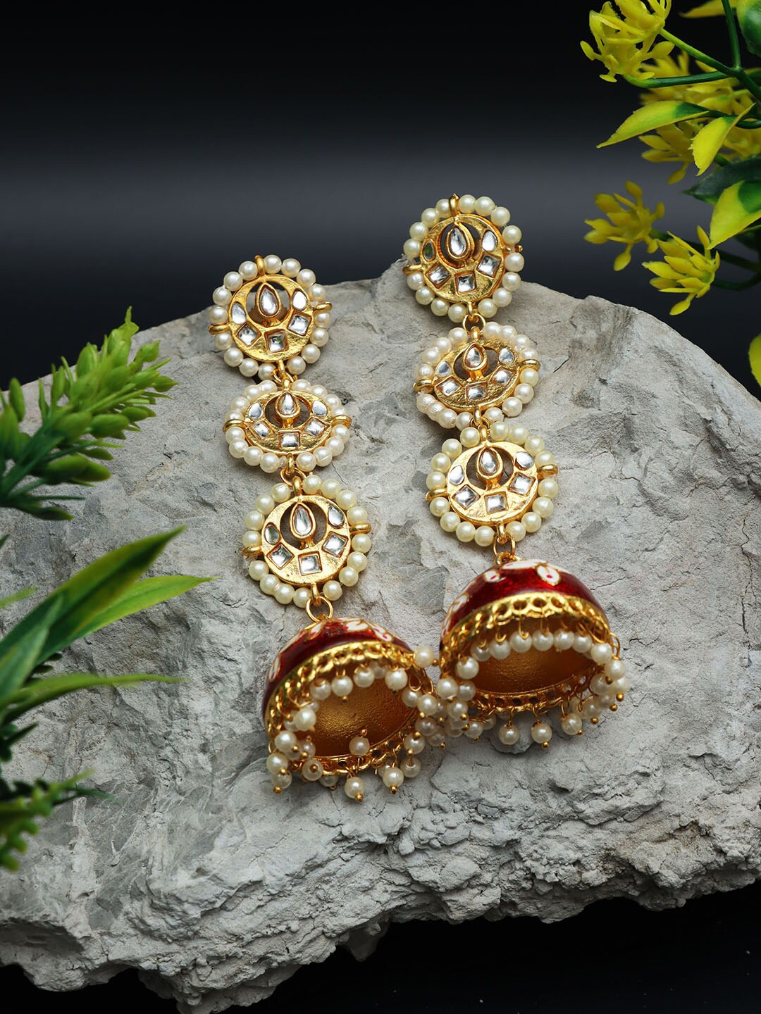 

Ozanoo Gold-Plated Dome Shaped Jhumkas Earrings