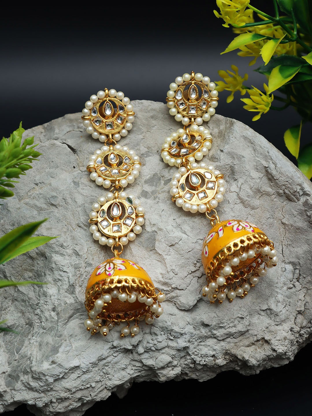 

Ozanoo Gold-Plated Dome Shaped Jhumkas Earrings