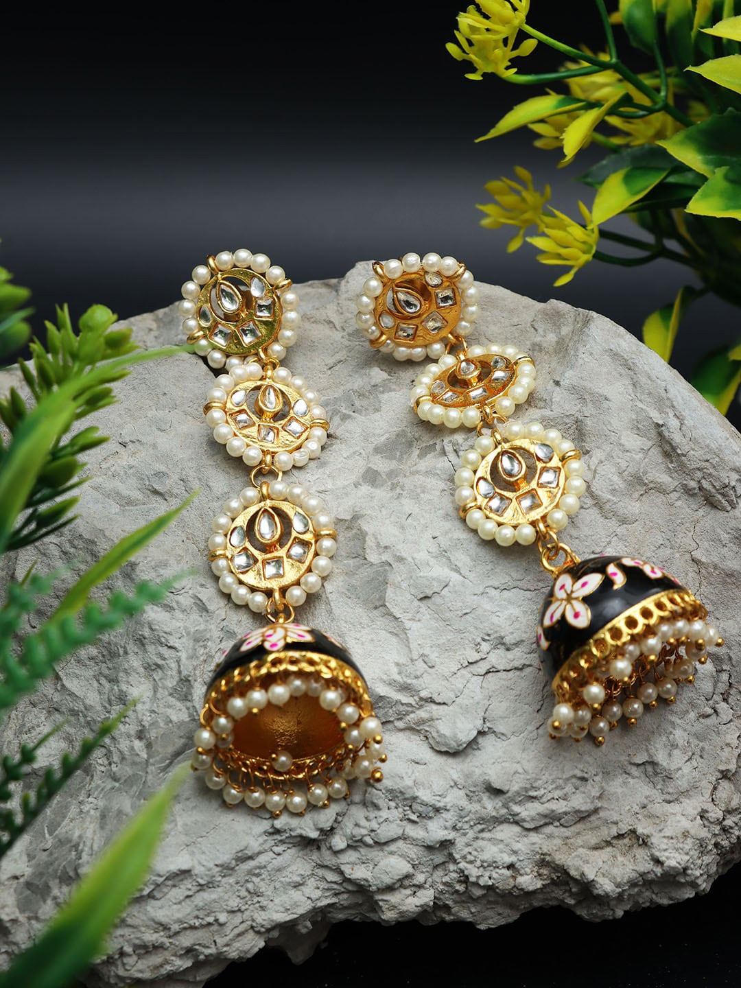 

Ozanoo Gold-Plated Dome Shaped Jhumkas Earrings