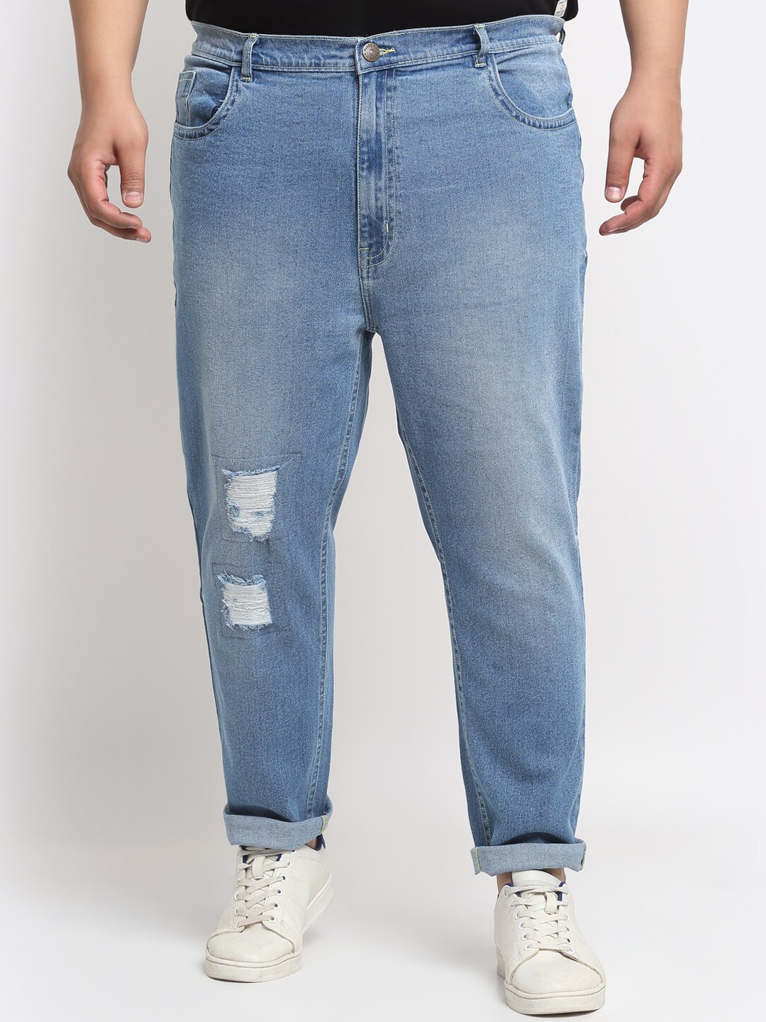 

plusS Men Blue Comfort Mildly Distressed Light Fade Cotton Stretchable Jeans