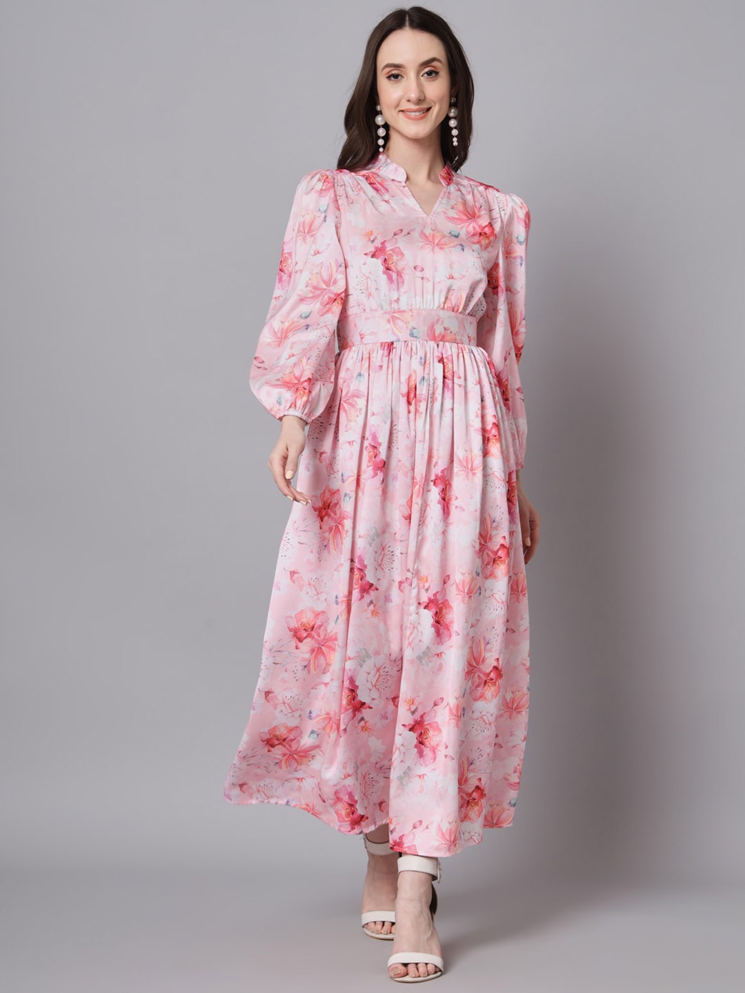 

The Dry State Pink Floral Print Puff Sleeve Maxi Dress
