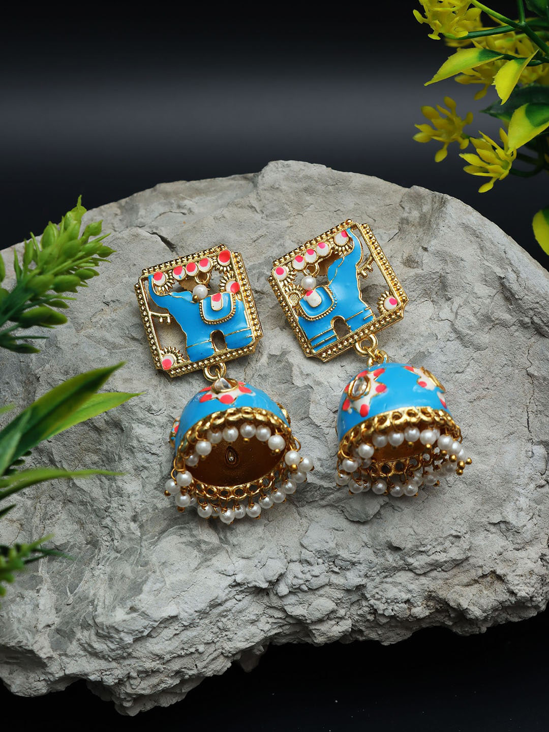 

Ozanoo Gold-Plated Elephant Shaped Jhumkas Earrings