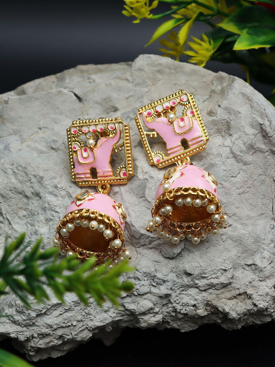 

Ozanoo Gold-Plated Elephant Shaped Jhumkas Earrings