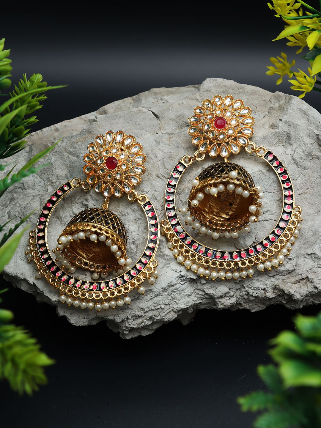 

Ozanoo Gold-Plated Floral Jhumkas Earrings