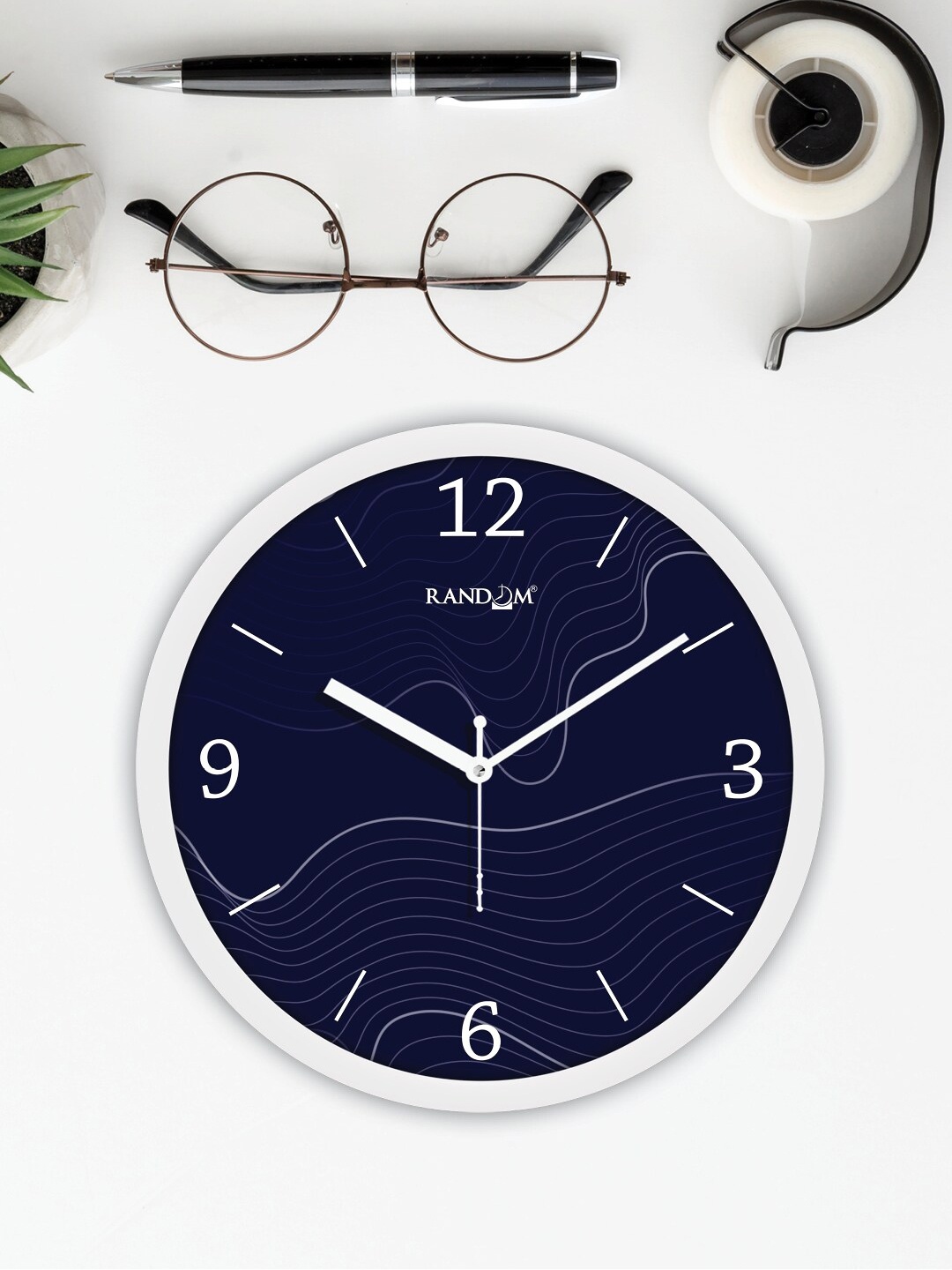 

RANDOM White & Navy Blue Classic Modern Stylish Printed Analogue Contemporary Wall Clock