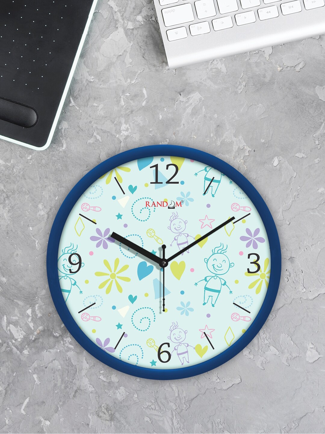 

RANDOM Blue & Yellow Classic Modern Stylish Printed Analogue Contemporary Wall Clock