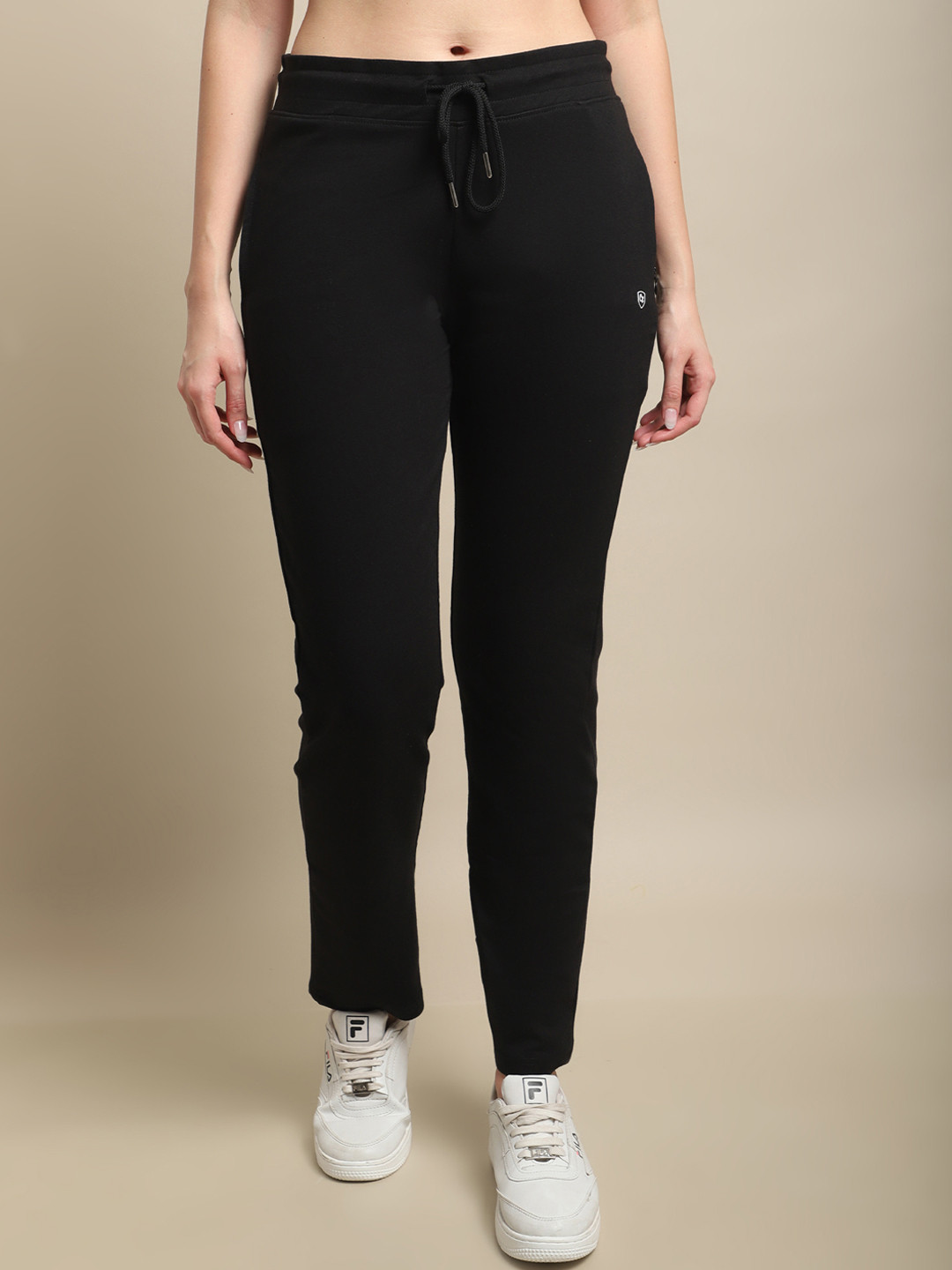 

Cantabil Women Mid-Rise Cotton Track Pants, Black
