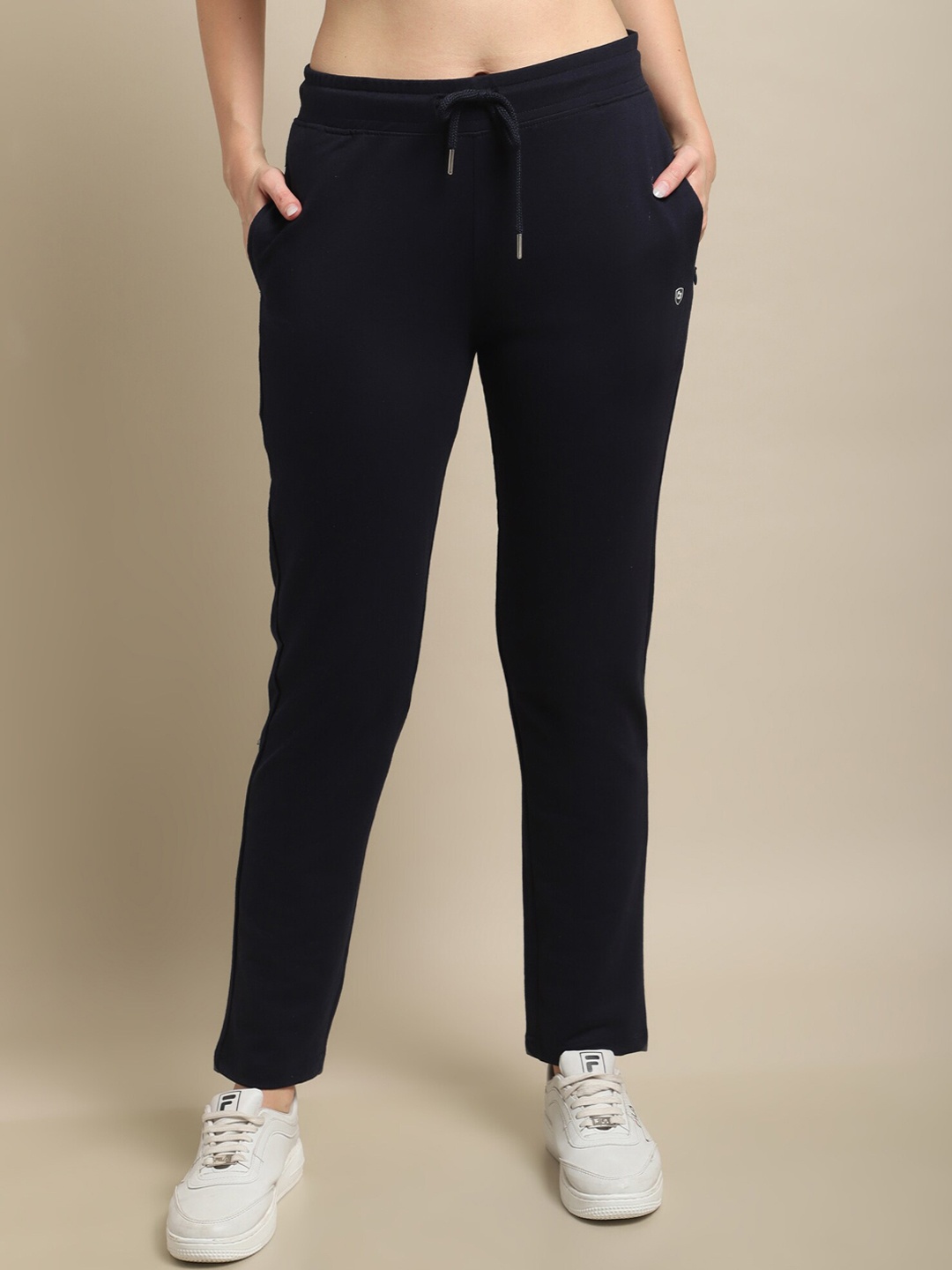 

Cantabil Women Mid-Rise Cotton Track Pants, Navy blue