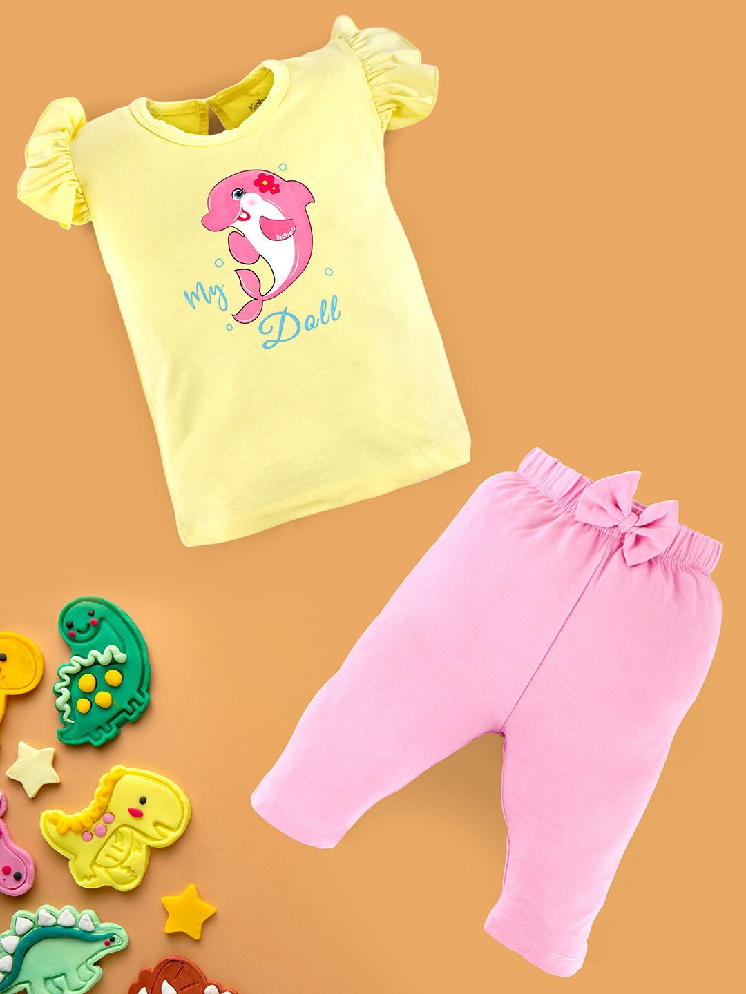 

Kidbea Infant Girls Printed Bamboo T-shirt With Pyjamas Set, Yellow
