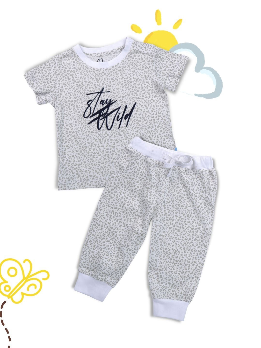 

GJ baby Infants Girls Printed Pure Cotton T-shirt With Pyjamas Set, White
